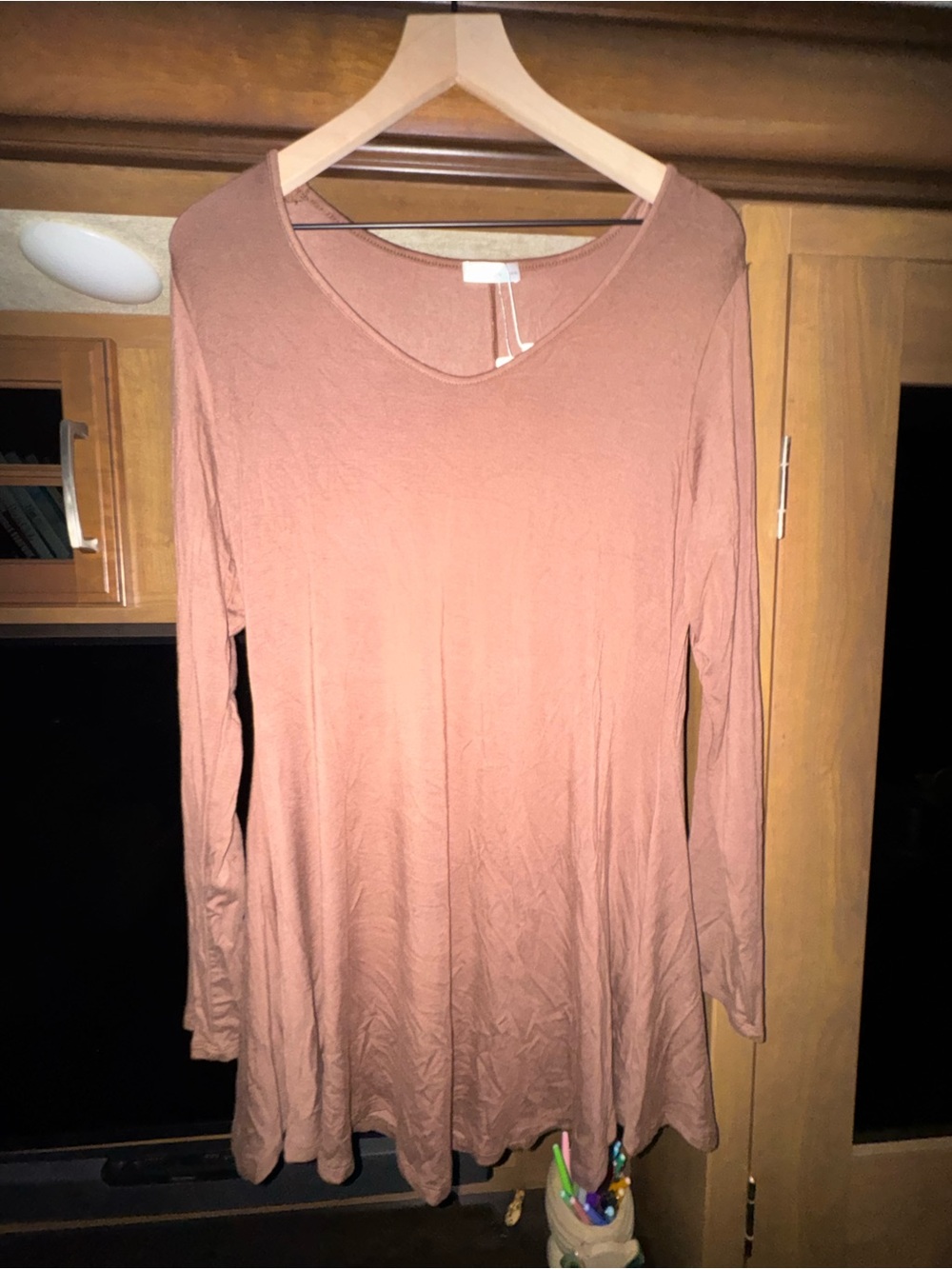 Long Sleeve A-Line Dress in Brown